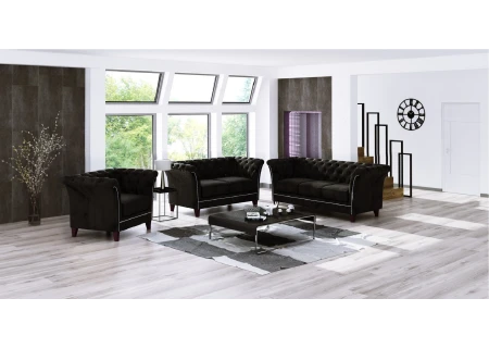 Talia - Chesterfield Sofa 3-Sitzer aus Samt-Stoff mit Holzfüßen