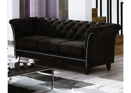 Talia - Chesterfield Sofa 3-Sitzer aus Samt-Stoff mit Holzfüßen