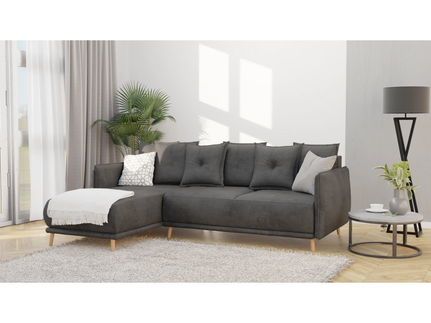 Owen - Ecksofa mit Schlaffunktion und Bettkasten in scandinavischem Design