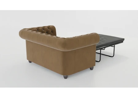 Cleo - Chesterfield 2 sitzer Sofa mit Schlaffunktion aus Samt-Stoff mit Holzfüßen