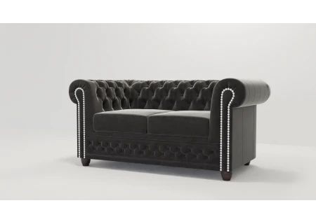 Cleo - Chesterfield 2 sitzer Sofa aus Samt-Stoff mit Holzfüßen