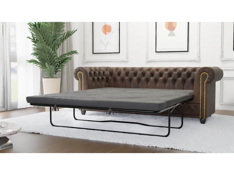 Wilhelm - Chesterfield 3 sitzer Sofa aus Vintage Optik Microfaser mit Holzfüßen