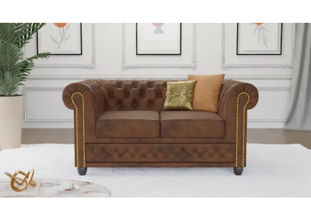 Wilhelm - Chesterfield 2 sitzer Sofa mit Schlaffunktion aus Vintage Optik Microfaser mit Holzfüßen