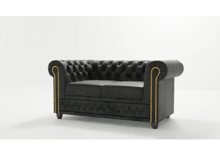 Wilhelm - Chesterfield 2 sitzer Sofa aus Vintage Optik Microfaser mit Holzfüßen