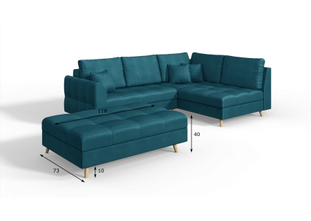 Charlotte Ecksofa und Fußhocker mit Holzfüßen im skandinavischen Stil