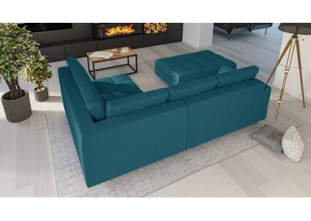 Charlotte Ecksofa und Fußhocker mit Holzfüßen im skandinavischen Stil