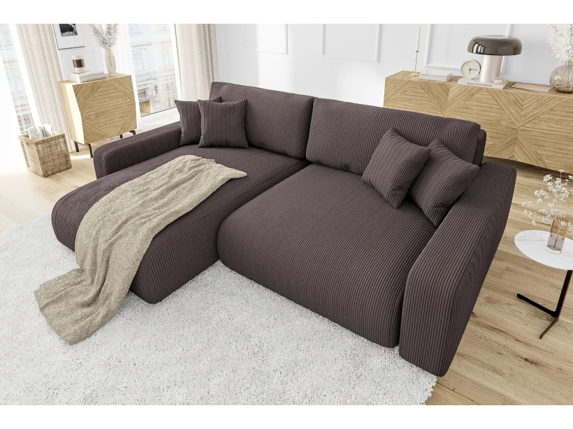 Emma - Ecksofa mit Schlaffunktion und Bettkasten in Cord-Stoff schöner Sitzkomfort