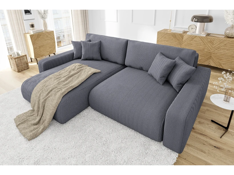 Emma - Ecksofa mit Schlaffunktion und Bettkasten in Cord-Stoff schöner Sitzkomfort
