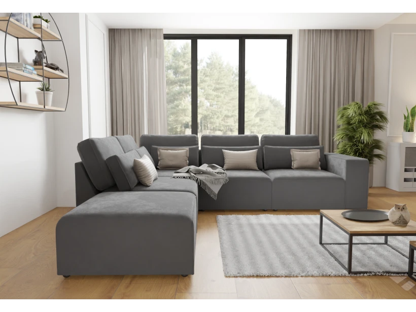 Norbert - Modulare Ecksofa in Samt-Stoff mit Rücken und Lendenkissen