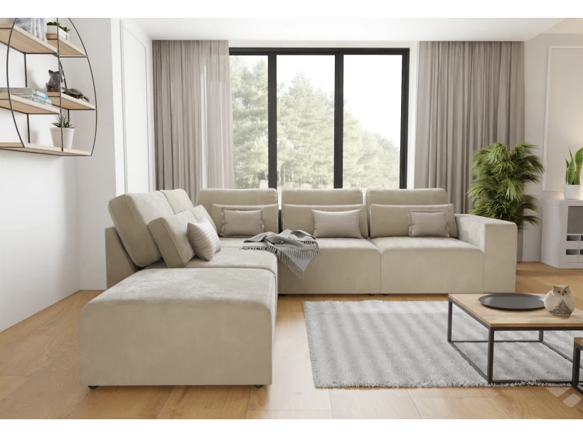 Norbert - Modulare Ecksofa in Samt-Stoff mit Rücken und Lendenkissen