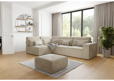 Norbert - Modulare Ecksofa in Samt-Stoff mit Rücken und Lendenkissen