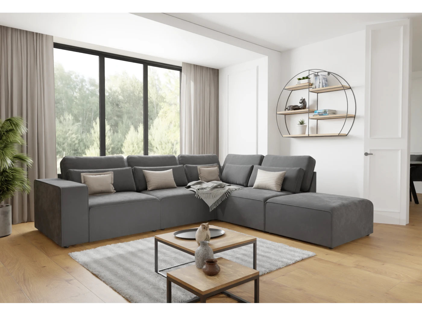 Norbert - Modulare Ecksofa in Samt-Stoff mit Rücken und Lendenkissen