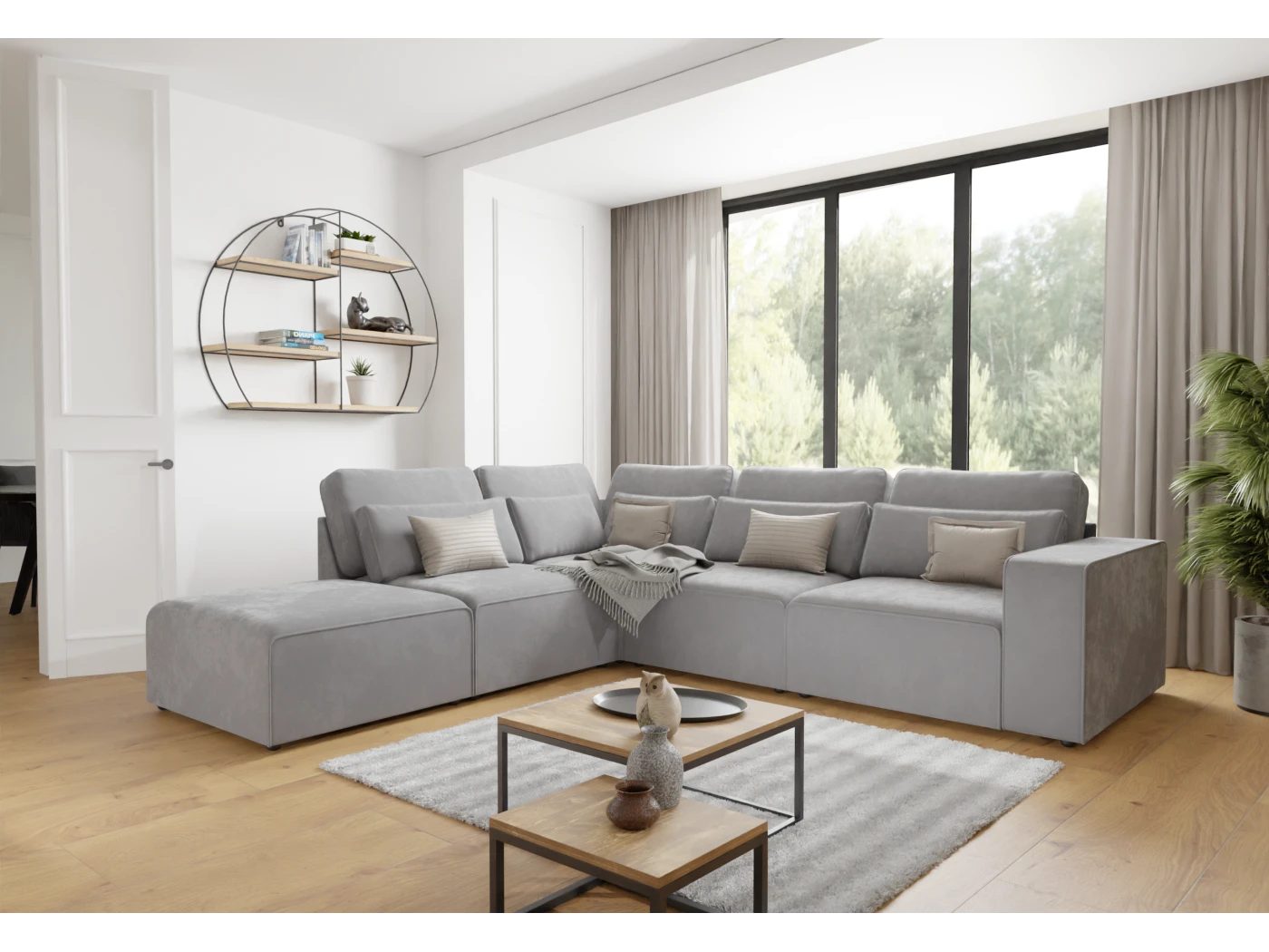 Norbert - Modulare Ecksofa in Samt-Stoff mit Rücken und Lendenkissen