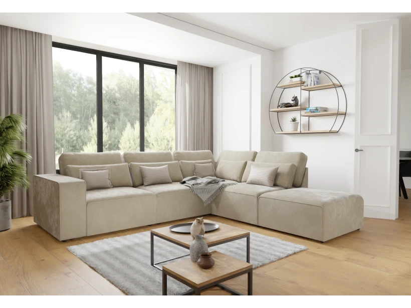 Norbert - Modulare Ecksofa in Samt-Stoff mit Rücken und Lendenkissen