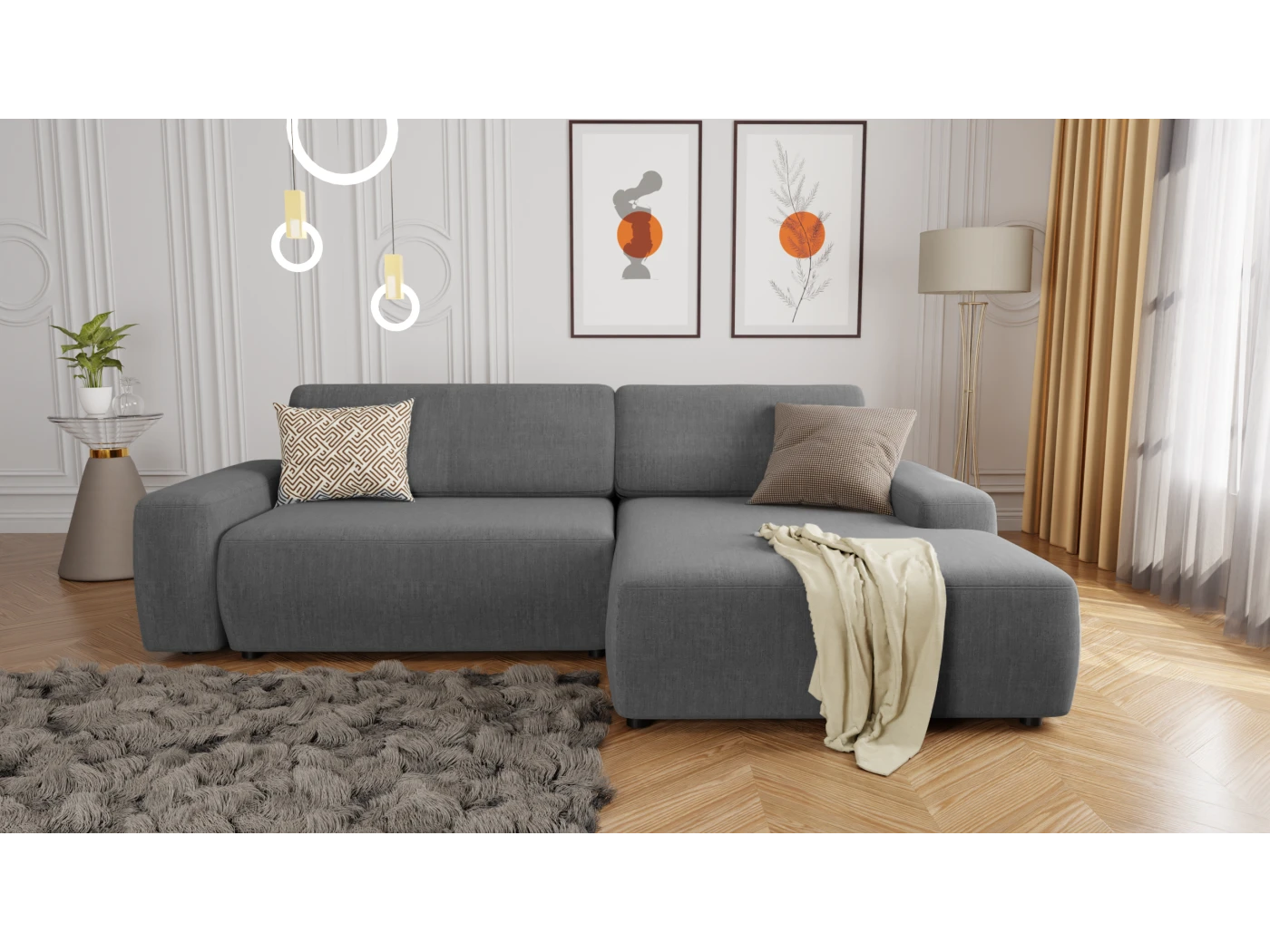 Luitgard - Ecksofa mit Schlaffunktion und Bettkasten aus Samt-Stoff schöner Sitzkomfort