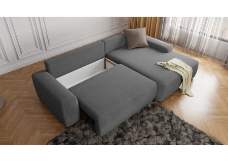 Luitgard - Ecksofa mit Schlaffunktion und Bettkasten aus Samt-Stoff schöner Sitzkomfort