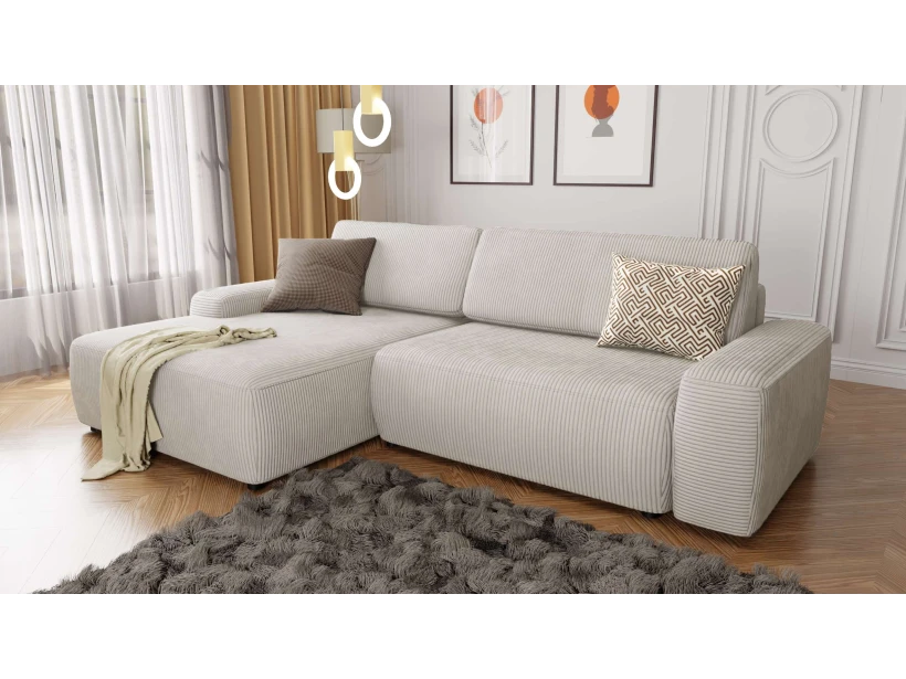 Rowan - Ecksofa mit Schlaffunktion und Bettkasten in Cord-Stoff schöner Sitzkomfort