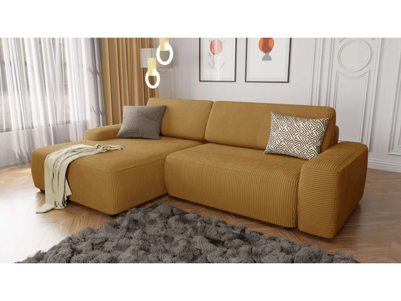 Rowan - Ecksofa mit Schlaffunktion und Bettkasten in Cord-Stoff schöner Sitzkomfort
