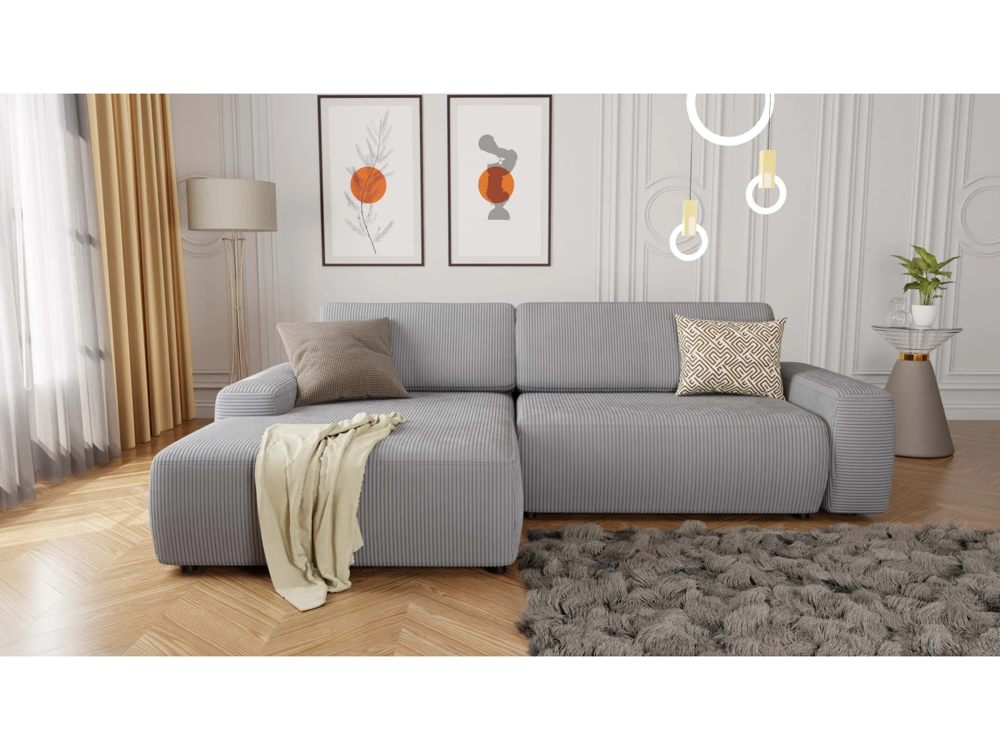 Rowan - Ecksofa mit Schlaffunktion und Bettkasten in Cord-Stoff schöner Sitzkomfort