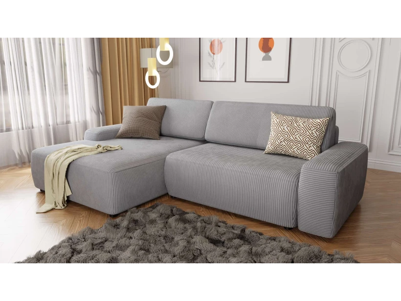 Rowan - Ecksofa mit Schlaffunktion und Bettkasten in Cord-Stoff schöner Sitzkomfort