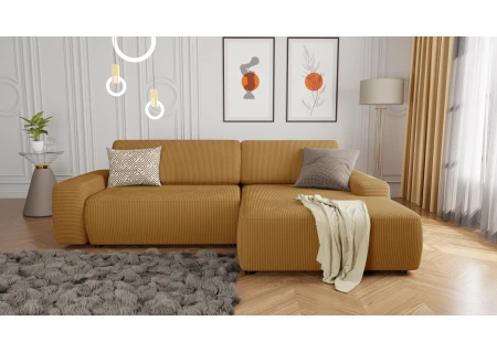 Rowan - Ecksofa mit Schlaffunktion und Bettkasten in Cord-Stoff schöner Sitzkomfort