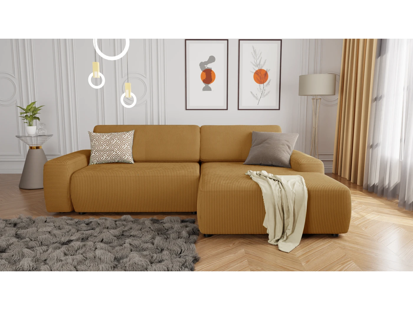 Rowan - Ecksofa mit Schlaffunktion und Bettkasten in Cord-Stoff schöner Sitzkomfort