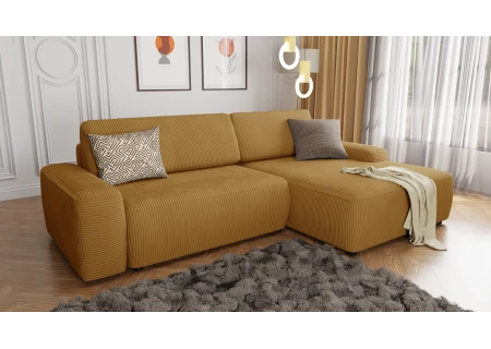 Rowan - Ecksofa mit Schlaffunktion und Bettkasten in Cord-Stoff schöner Sitzkomfort