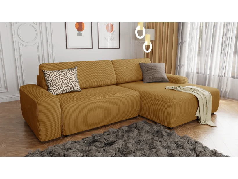 Rowan - Ecksofa mit Schlaffunktion und Bettkasten in Cord-Stoff schöner Sitzkomfort