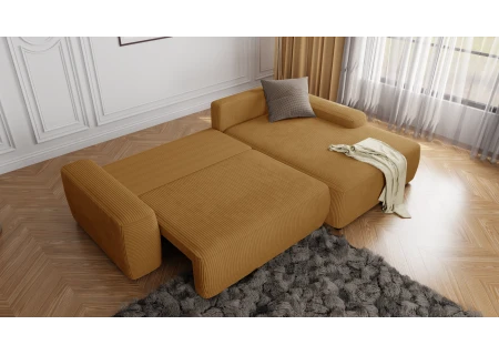 Rowan - Ecksofa mit Schlaffunktion und Bettkasten in Cord-Stoff schöner Sitzkomfort