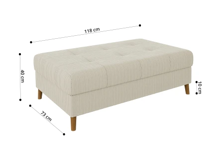 Maya - Ecksofa mit Schlaffunktion und Hocker mit Braun Holzfüßen im skandinavischen Stil aus Cord-Stoff