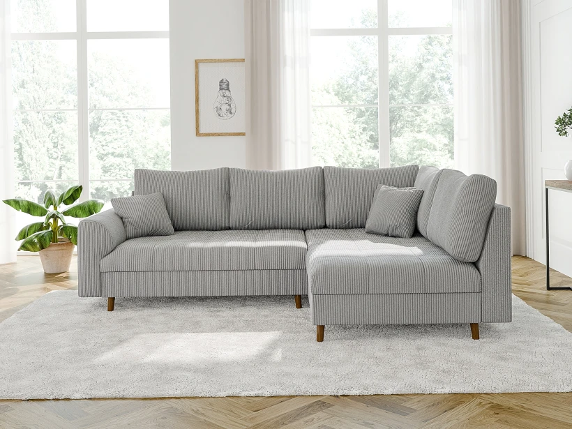 Maya - Ecksofa mit Braun Holzfüßen im skandinavischen Stil aus Cord-Stoff