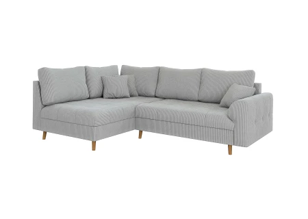 Maya - Ecksofa mit Braun Holzfüßen im skandinavischen Stil aus Cord-Stoff