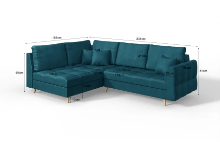 Charlotte Ecksofa und Fußhocker mit Holzfüßen im skandinavischen Stil