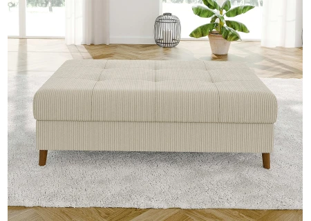 Maya - Wohnlandschaft mit Schlaffunktion und Hocker mit Braun Holzfüßen im skandinavischen Stil aus Cord-Stoff