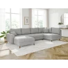 Maya - Wohnlandschaft mit Schlaffunktion und Hocker mit Braun Holzfüßen im skandinavischen Stil aus Cord-Stoff