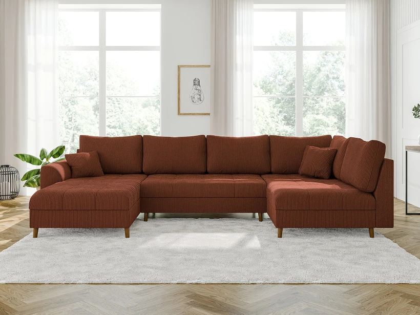 Maya - Wohnlandschaft mit Braun Holzfüßen im skandinavischen Stil aus Cord-Stoff