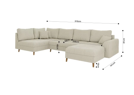 Maya - Wohnlandschaft mit Braun Holzfüßen im skandinavischen Stil aus Cord-Stoff