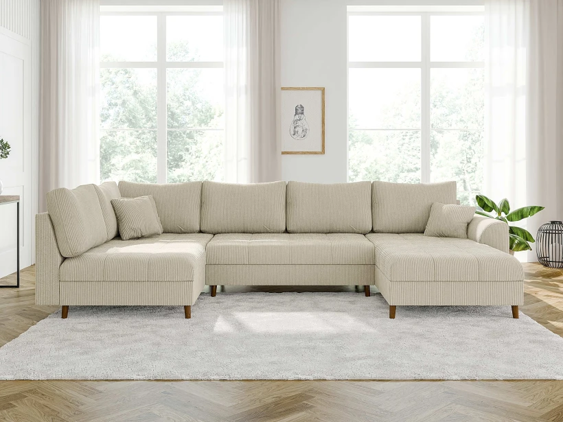 Maya - Wohnlandschaft mit Braun Holzfüßen im skandinavischen Stil aus Cord-Stoff