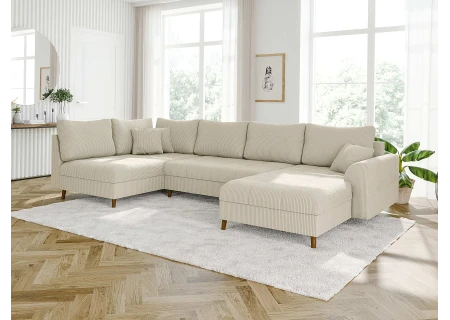 Maya - Wohnlandschaft mit Braun Holzfüßen im skandinavischen Stil aus Cord-Stoff