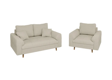 Maya - Sofa 2 sitzer mit Braun Holzfüßen im skandinavischen Stil aus Cord-Stoff