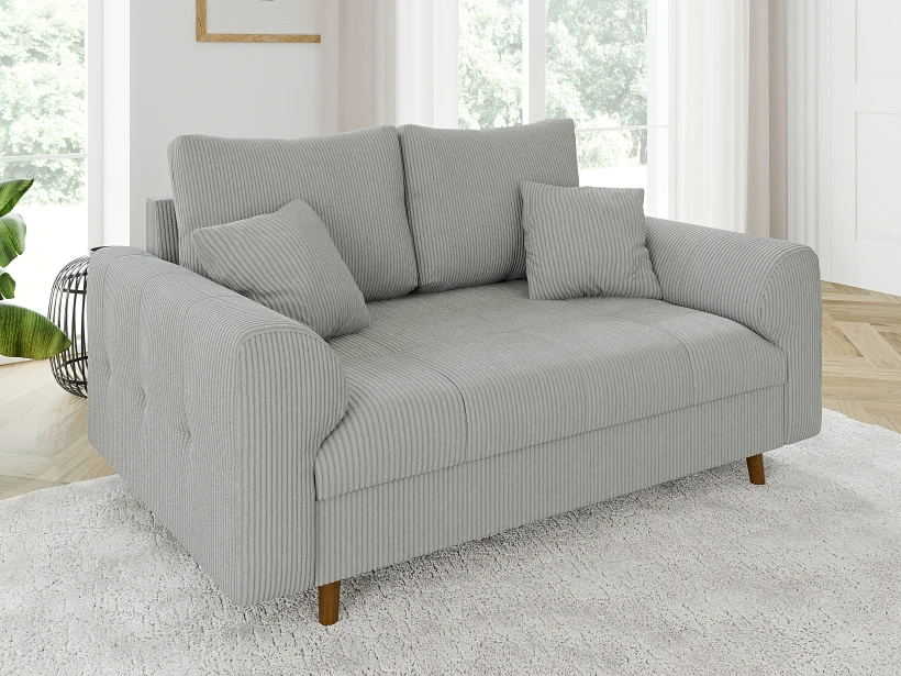 Maya - Sofa 2 sitzer mit Braun Holzfüßen im skandinavischen Stil aus Cord-Stoff
