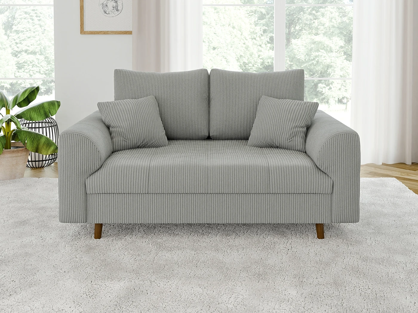 Maya - Sofa 2 sitzer mit Braun Holzfüßen im skandinavischen Stil aus Cord-Stoff