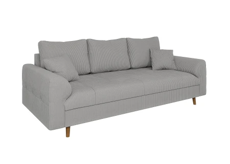 Maya - Sofa 3 sitzer mit Braun Holzfüßen im skandinavischen Stil aus Cord-Stoff