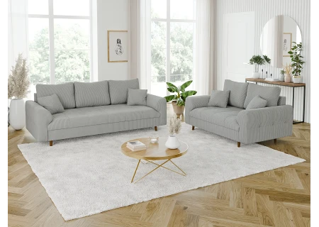 Maya - Sofa 3 sitzer mit Braun Holzfüßen im skandinavischen Stil aus Cord-Stoff