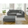 Lars - Ecksofa mit Schlaffunktion und Hocker mit Braun Holzfüßen im skandinavischen Stil aus Boucle-Stoff