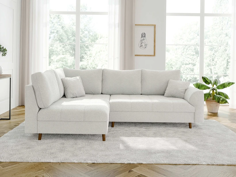 Lars - Ecksofa mit Braun Holzfüßen im skandinavischen Stil aus Boucle-Stoff