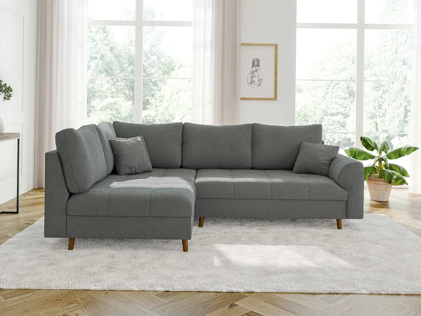 Lars - Ecksofa mit Braun Holzfüßen im skandinavischen Stil aus Boucle-Stoff