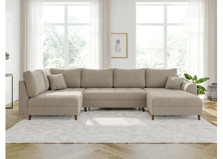 Lars - Wohnlandschaft mit Braun Holzfüßen im skandinavischen Stil aus Boucle-Stoff