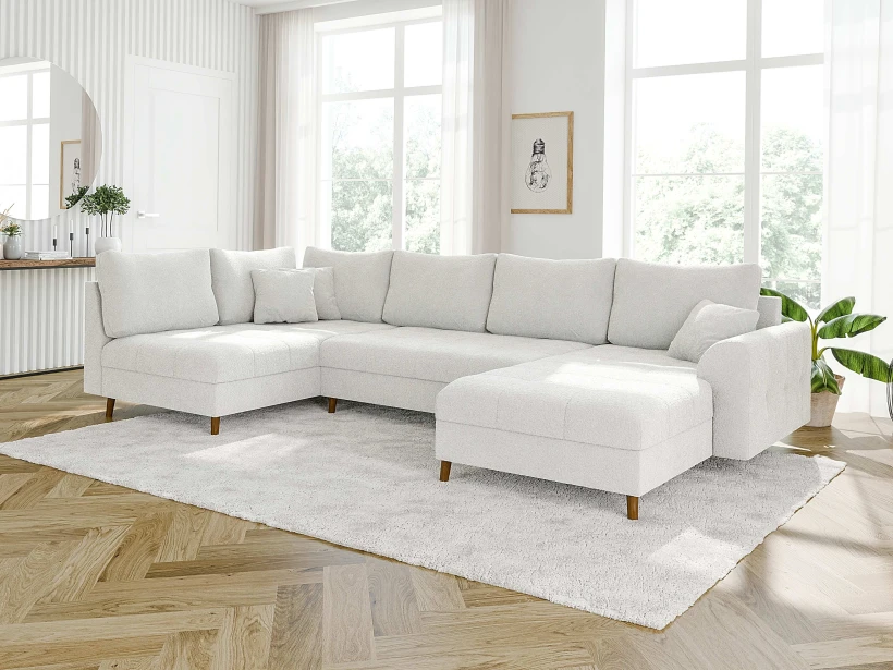 Lars - Wohnlandschaft mit Braun Holzfüßen im skandinavischen Stil aus Boucle-Stoff