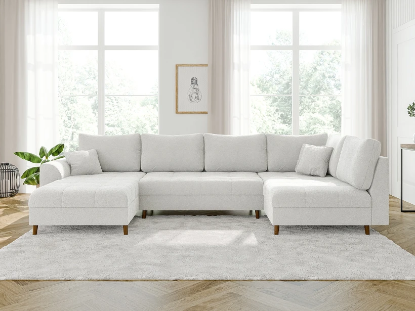 Lars - Wohnlandschaft mit Braun Holzfüßen im skandinavischen Stil aus Boucle-Stoff